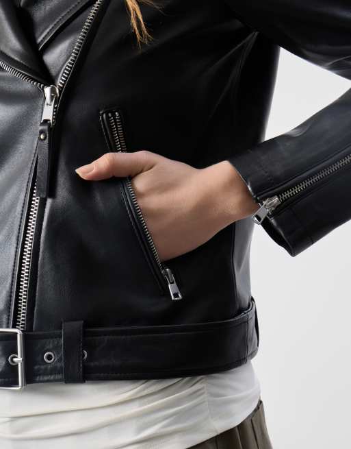 Bolongaro Trevor Real leather everly biker jacket in black, 3 of 5