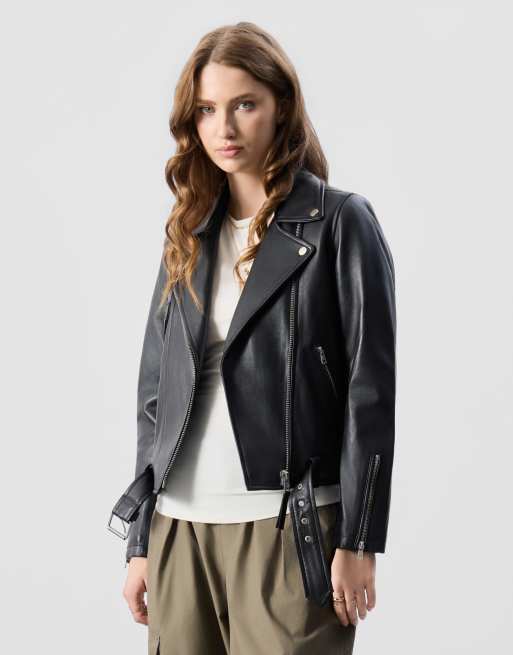 Bolongaro Trevor Real leather everly biker jacket in black, 5 of 5