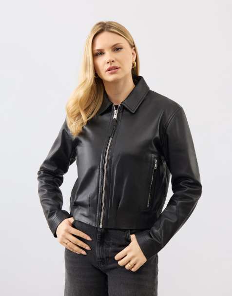 Bolongaro Trevor Real leather flora bomber in black - view 1