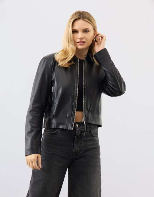 Bolongaro Trevor Real leather flora bomber in black, 3 of 4