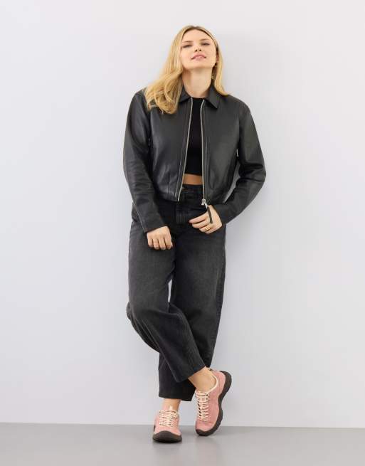 Bolongaro Trevor Real leather flora bomber in black, 4 of 4