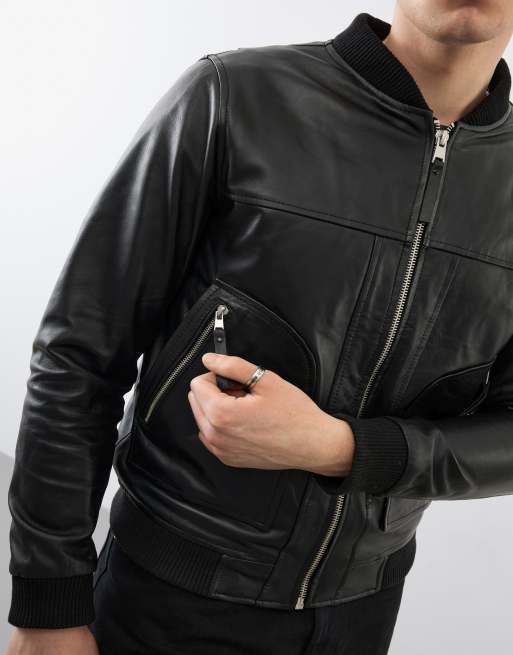 Bolongaro Trevor Real Leather Hayden Bomber in Black, 3 of 4
