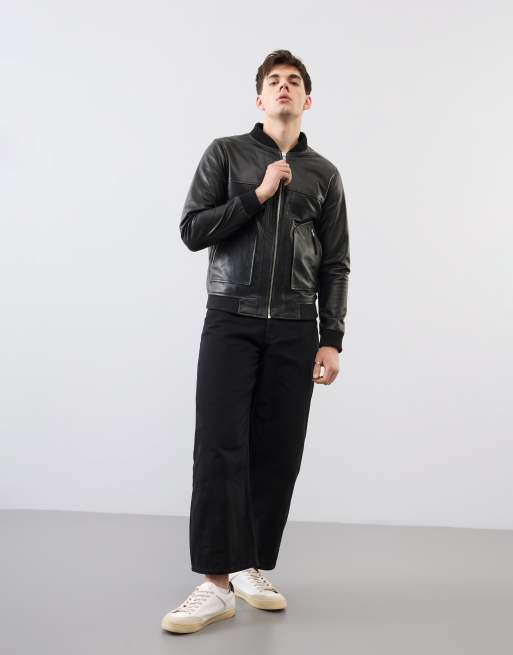 Bolongaro Trevor Real Leather Hayden Bomber in Black, 4 of 4