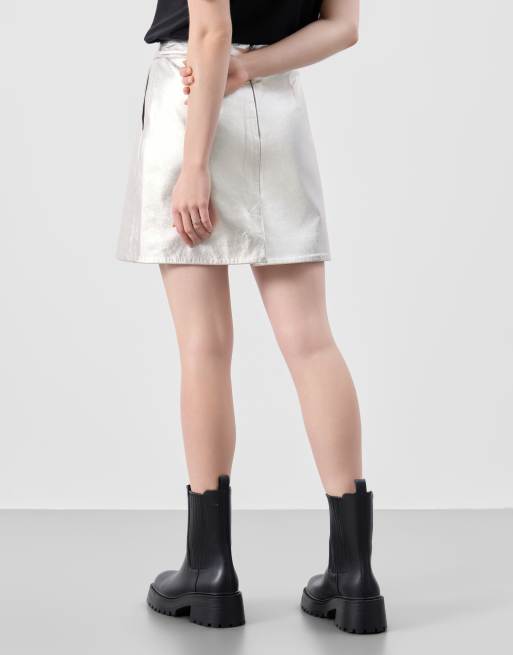 Bolongaro Trevor Real leather heather mini skirt in silver, 2 of 5