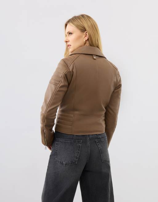 Bolongaro Trevor Real leather jasmine biker in brown, 2 of 4