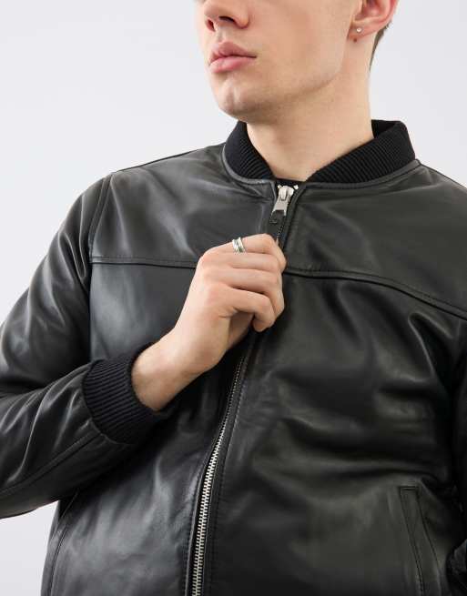 Bolongaro Trevor Real leather ma1 max bomber in black, 3 of 4