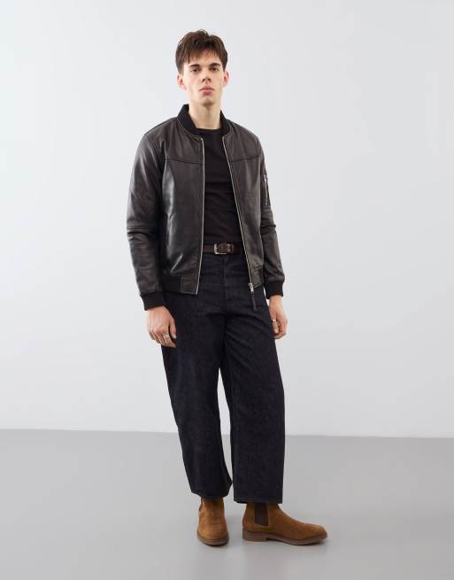 Bolongaro Trevor Real leather ma1 max bomber in black, 4 of 4