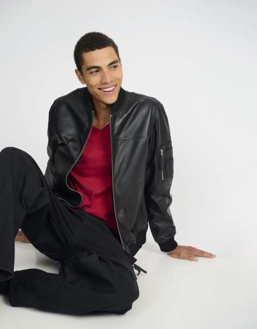 Bolongaro Trevor Real leather ma1 max bomber in black, 5 of 5