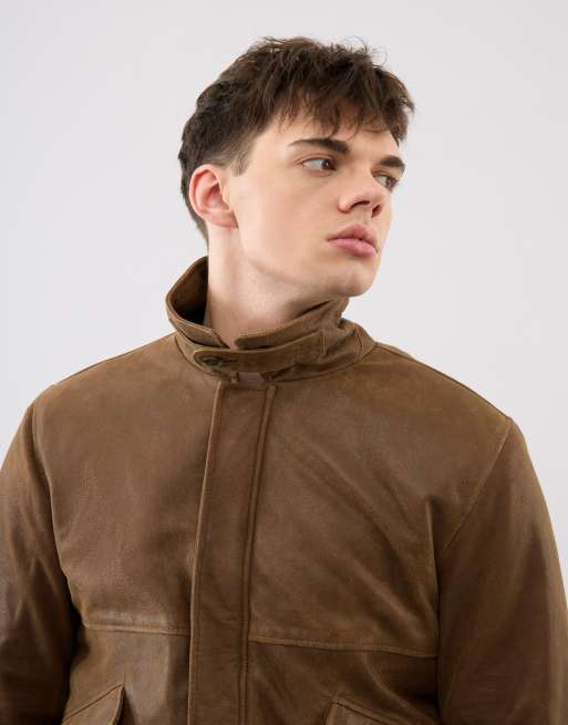 Bolongaro Trevor Real leather rafe jacket in brown, 3 of 4