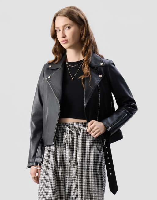 Bolongaro Trevor Real leather sansa biker jacket in black, 3 of 5