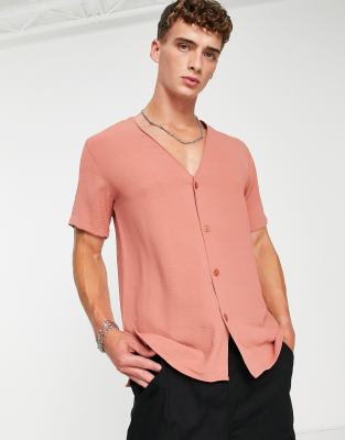 Bolongaro Trevor relaxed deep revere shirt in coral-Red