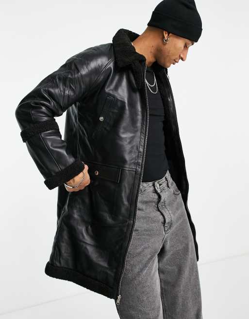 Bolongaro Trevor Reversible Aviator Shearling & Leather Jacket-Black - ASOS Outlet