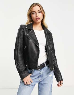 Bolongaro Trevor Ria hem detail leather biker jacket - ASOS Price Checker