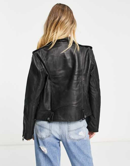 ASOS Cropped Leather Biker in Black, ASOS