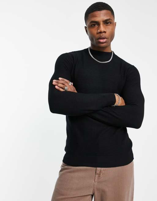 Mens ribbed sale mock turtleneck