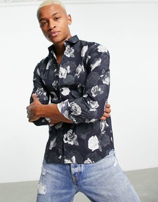 Bolongaro Trevor rose print skinny fit shirt