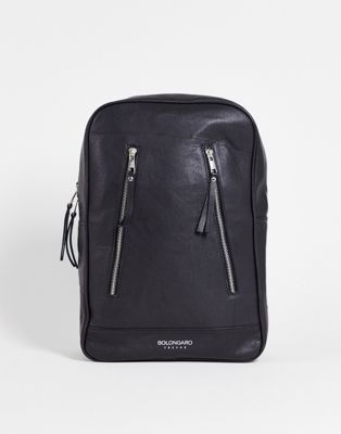 Bolongaro Trevor double smooth leather backpack in black - ASOS Price Checker