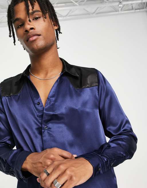 Bolongaro Trevor satin shirt in navy | ASOS