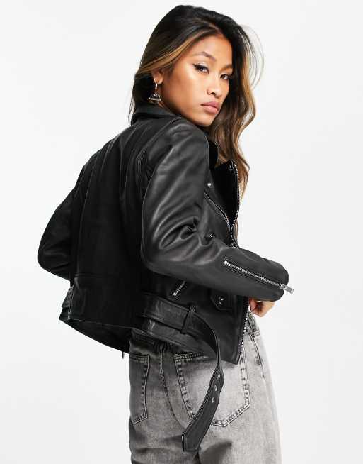 Asos cropped leather on sale jacket