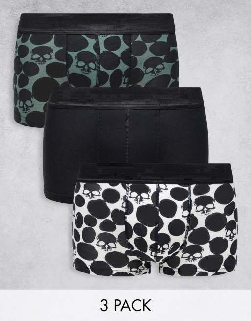 Bolongaro Trevor - Set van 3 boxershorts in groen en zwart met doodshoofd- en stippenprint