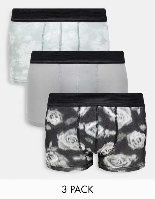 Bolongaro Trevor - Set van 3 boxershorts met vervaagde bloemenprint in zwart en antracietgrijs