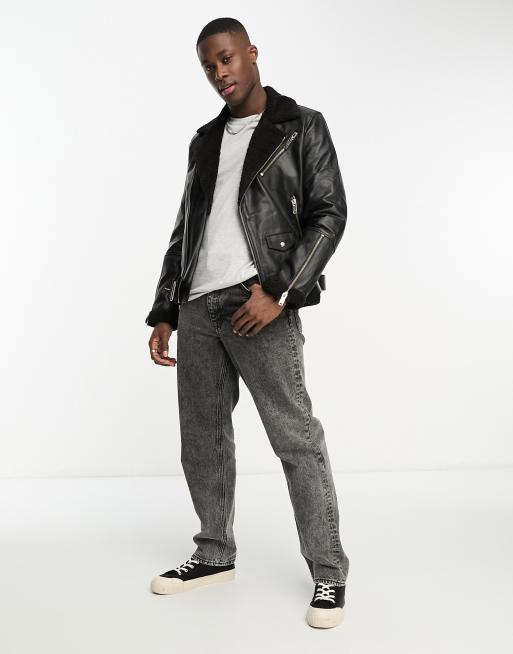 Bolongaro Trevor shearling biker jacket in black | ASOS