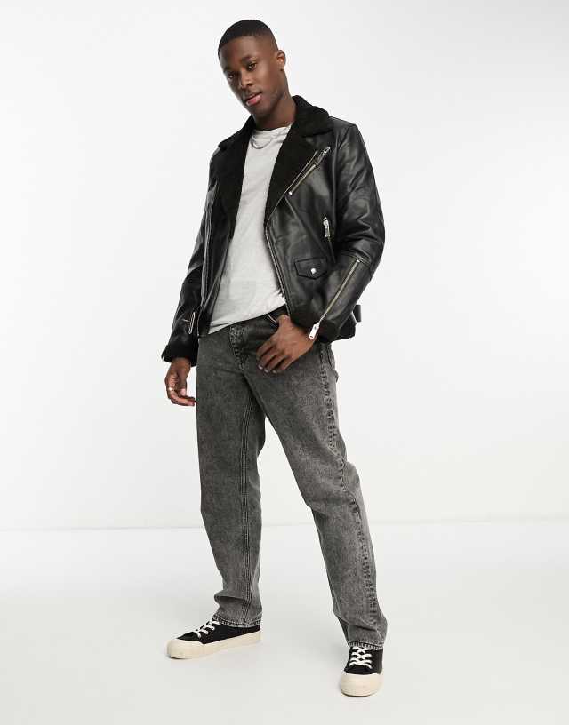 Bolongaro Trevor shearling moto jacket in black