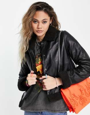 Bolongaro Trevor Shearling Trimmed Leather Jacket In Black