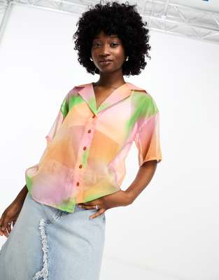 Bolongaro Trevor sheer printed revere shirt in multi