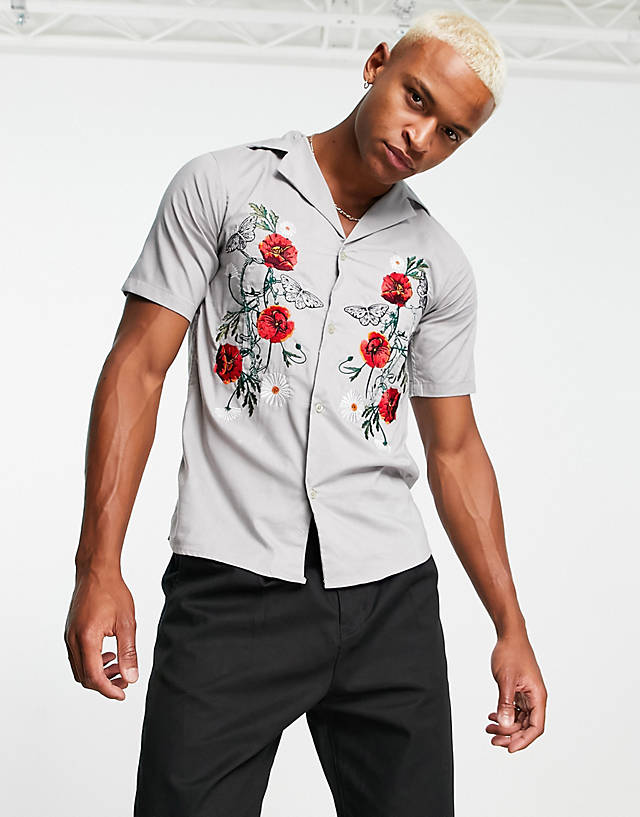 Bolongaro Trevor - shirt with rose embroidery in stone