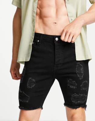 Bolongaro Trevor skinny denim rip short in washed black - ASOS Price Checker