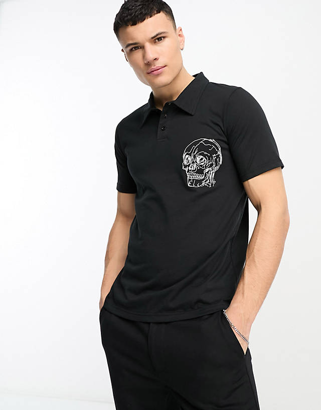 Bolongaro Trevor - short sleeve polo in black with skull front print