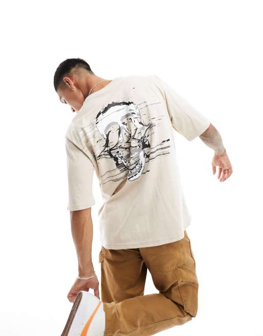 Bolongaro Trevor short sleeve t-shirt in stone with static skull in white