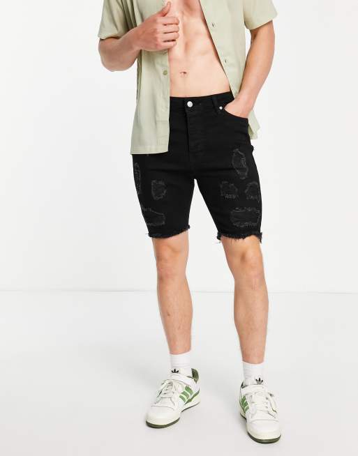 Mens ripped deals shorts black