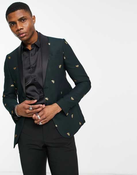 Bolongaro Trevor skinny fit all over bee embroidered suit jacket in black - view 1