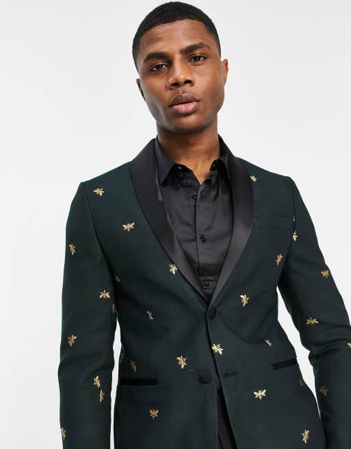 Black embroidered suit jacket sale