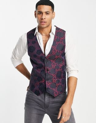 Bolongaro Trevor skinny fit all over jacquard embroidered suit waistcoat