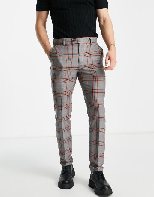 Bolongaro Trevor skinny fit checked pants in grey and orange
