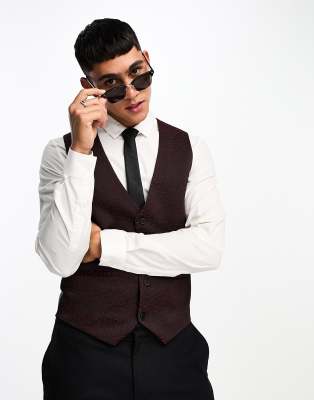 Bolongaro Trevor skinny fit red crackle printed waistcoat - ASOS Price Checker