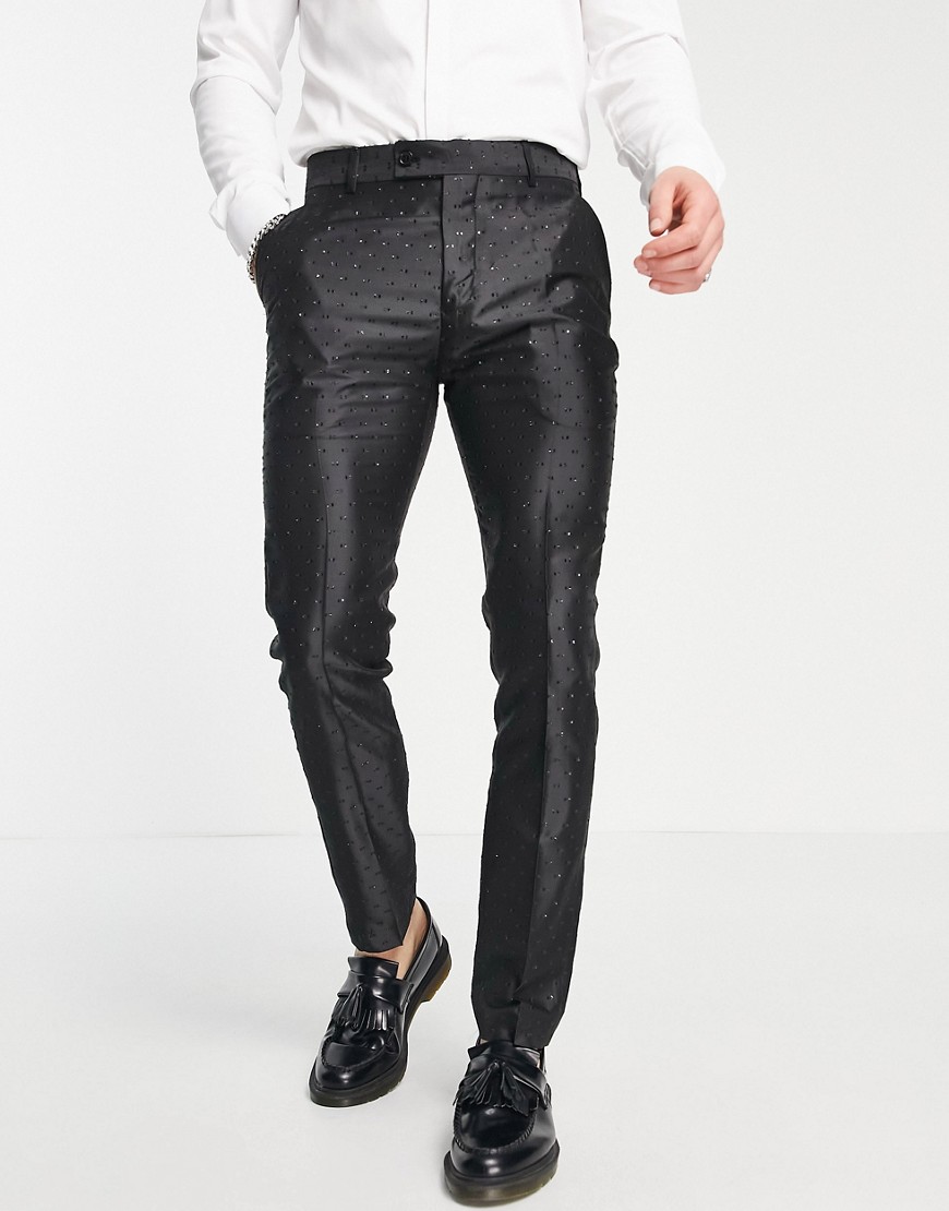 Bolongaro Trevor skinny glitter fleck satin side stripe dinner suit trousers-Black