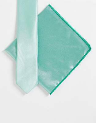 Bolongaro Trevor Bolongaro Trevor skinny tie and pocket square set in sage-Green