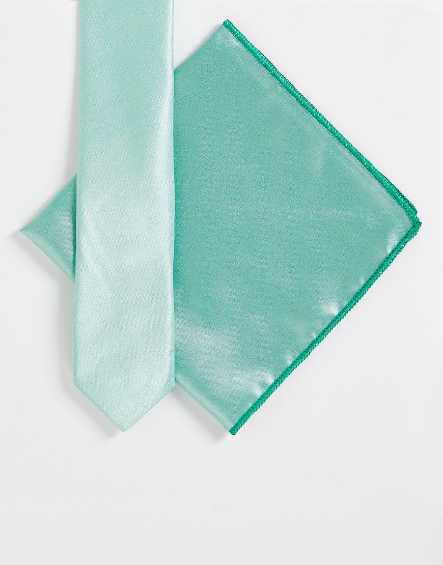 skinny tie and pocket square set in sage-Green