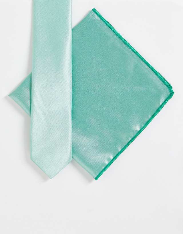 Bolongaro Trevor skinny tie and pocket square set in sage