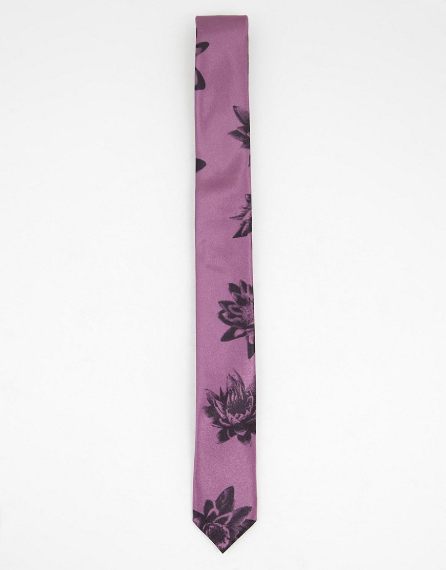 Bolongaro Trevor skinny tie in dark pink floral-Purple
