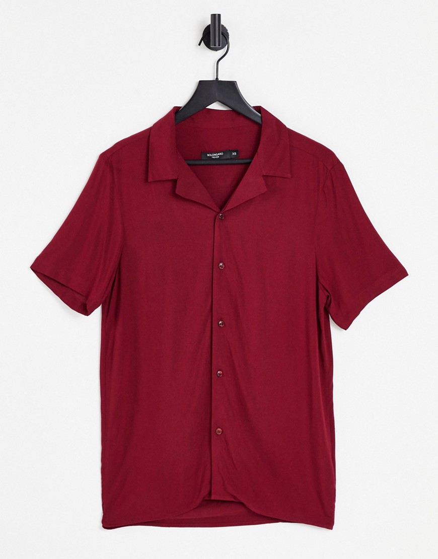 Bolongaro Trevor slim fit camp collar short sleeve shirt-Red