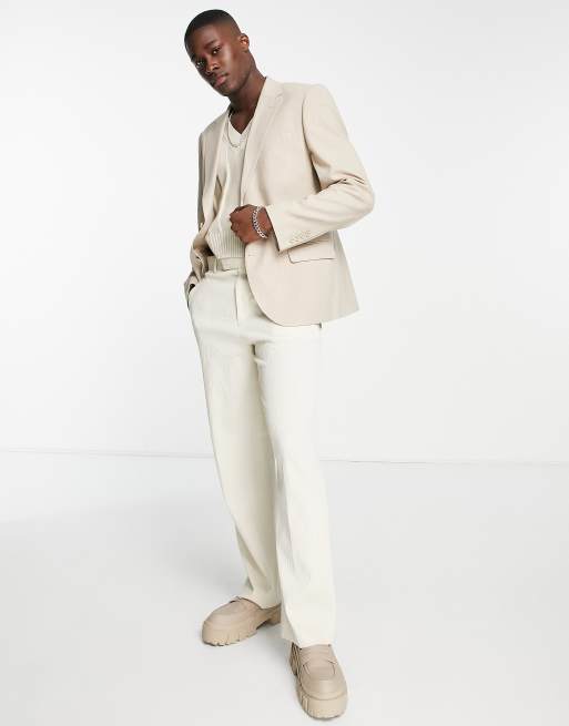 Bolongaro Trevor slim suit jacket in beige pinstripe