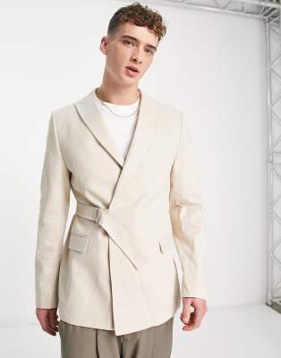Bolongaro Trevor Bolongaro Trevor slim suit jacket with buckle in cream-Grey