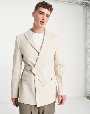 Bolongaro Trevor slim suit jacket with buckle in cream - Click1Get2 Deals