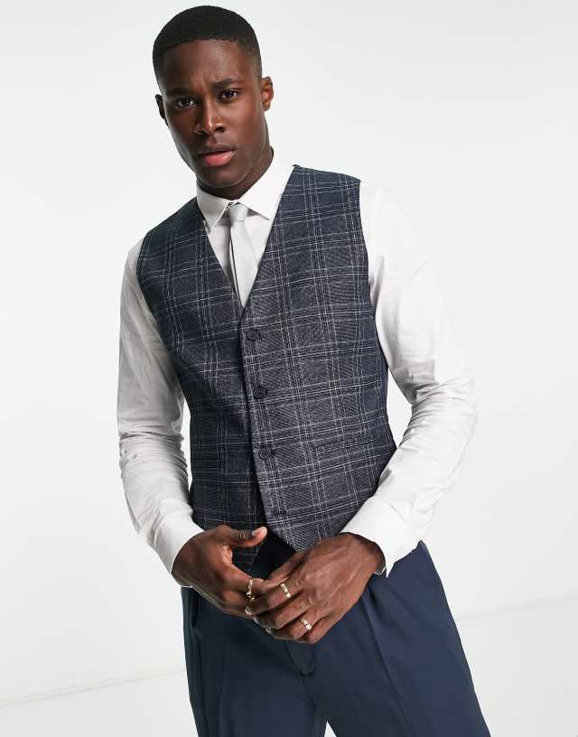 Bolongaro Trevor slim suit vest in navy check