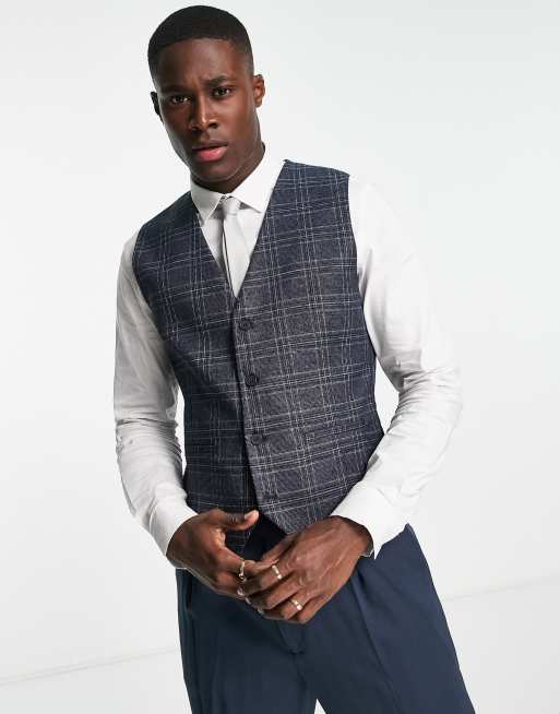 Bolongaro Trevor slim suit waistcoat in navy check